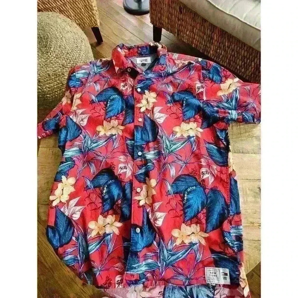 Tommy Hilfiger Classic Fit Stretch Tropical Button Up Hawaiin Shirt Men' Size L - Picture 2 of 11